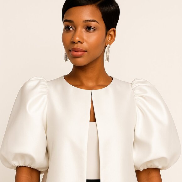 Pink Satin Puff Sleeve Top / Bridal - Picture 6 of 6